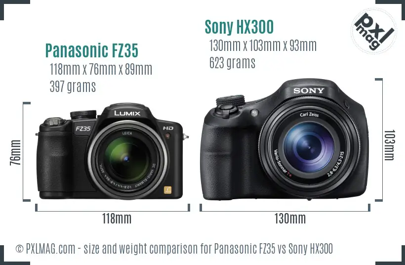 Panasonic FZ35 vs Sony HX300 size comparison