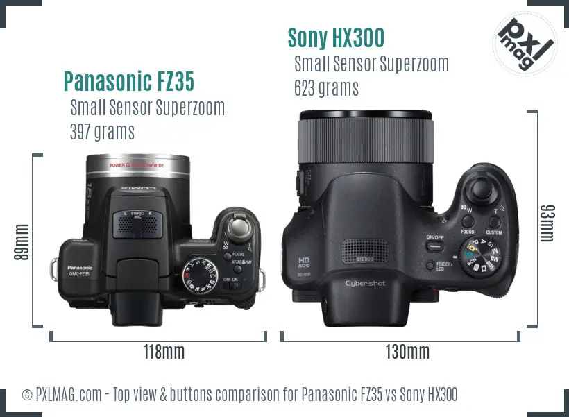 Panasonic FZ35 vs Sony HX300 top view buttons comparison