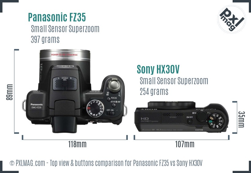 Panasonic FZ35 vs Sony HX30V top view buttons comparison