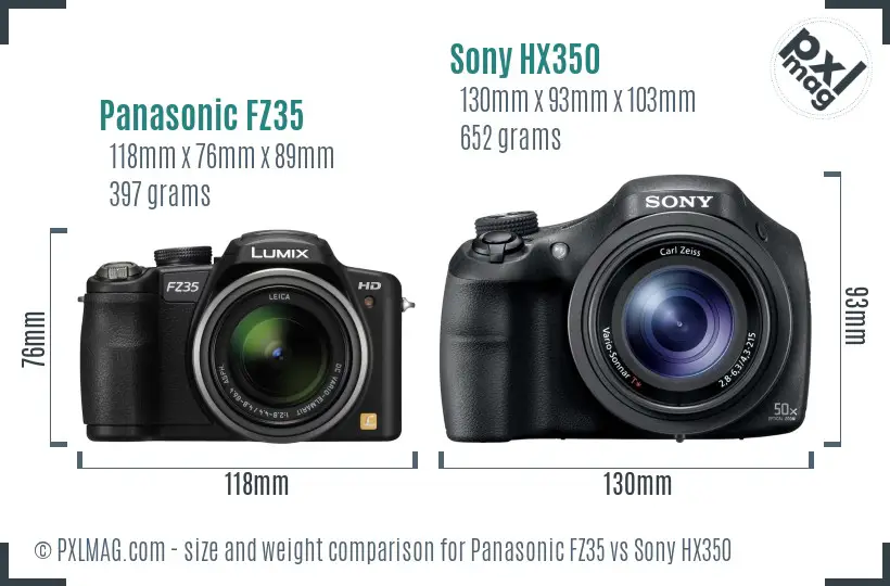 Panasonic FZ35 vs Sony HX350 size comparison Panasonic FZ35 vs Sony HX350 size comparison