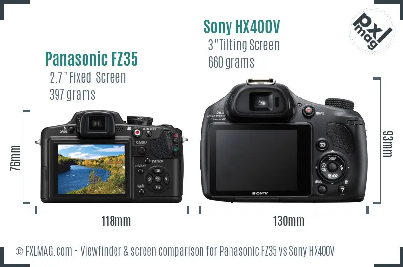 Panasonic FZ35 vs Sony HX400V Screen and Viewfinder comparison