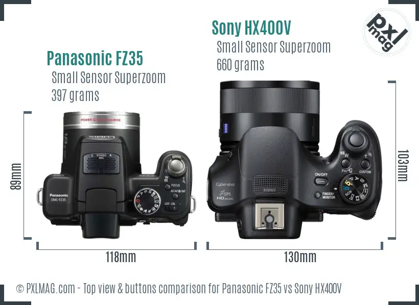 Panasonic FZ35 vs Sony HX400V top view buttons comparison