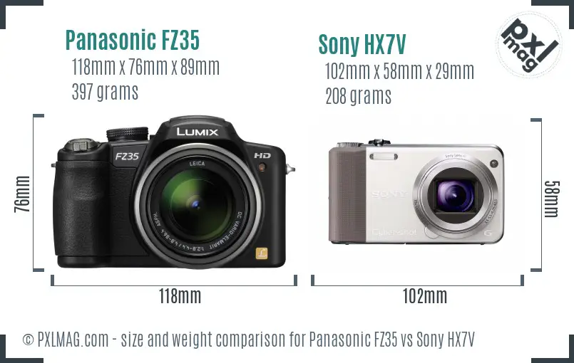 Panasonic FZ35 vs Sony HX7V size comparison Panasonic FZ35 vs Sony HX7V size comparison