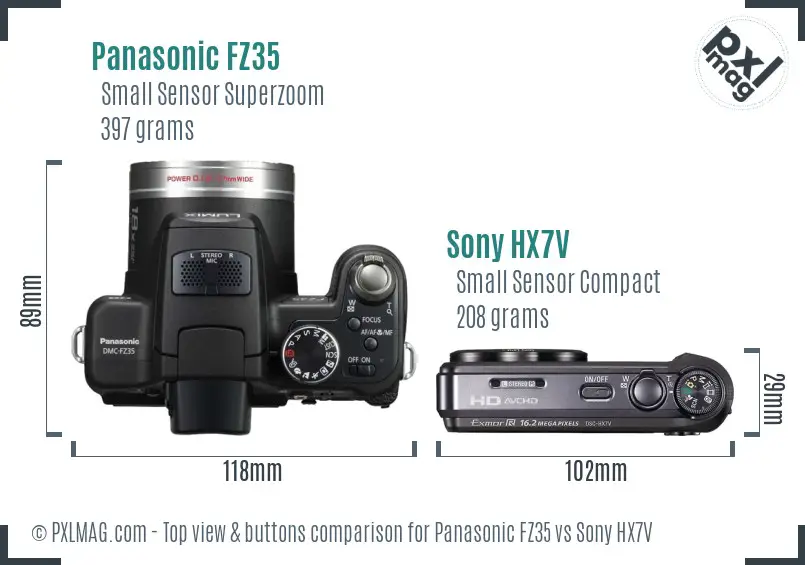 Panasonic FZ35 vs Sony HX7V top view buttons comparison Panasonic FZ35 vs Sony HX7V top view buttons comparison