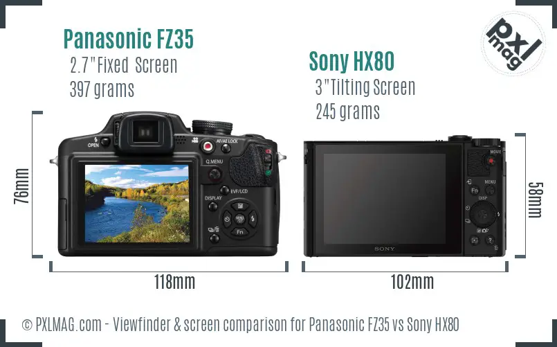 Panasonic FZ35 vs Sony HX80 Screen and Viewfinder comparison
