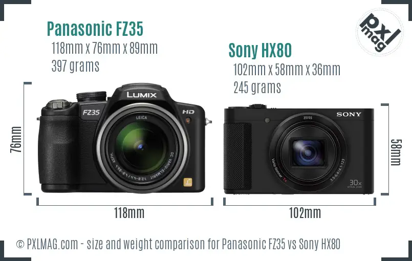 Panasonic FZ35 vs Sony HX80 size comparison