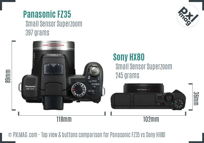 Panasonic FZ35 vs Sony HX80 top view buttons comparison