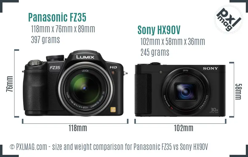 Panasonic FZ35 vs Sony HX90V size comparison