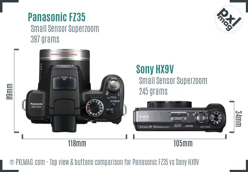 Panasonic FZ35 vs Sony HX9V top view buttons comparison