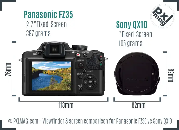 Panasonic FZ35 vs Sony QX10 Screen and Viewfinder comparison