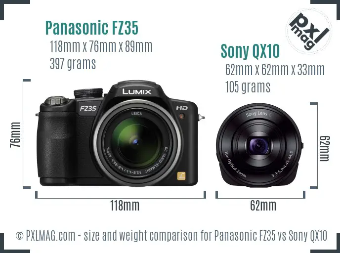 Panasonic FZ35 vs Sony QX10 size comparison