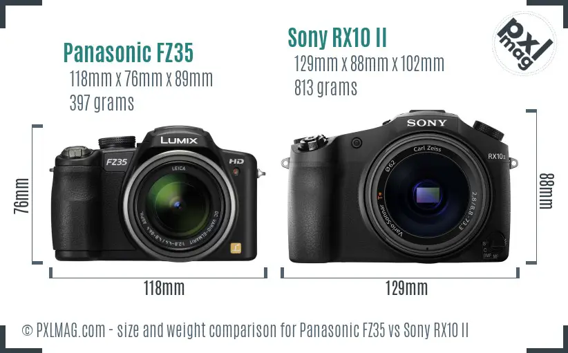 Panasonic FZ35 vs Sony RX10 II size comparison