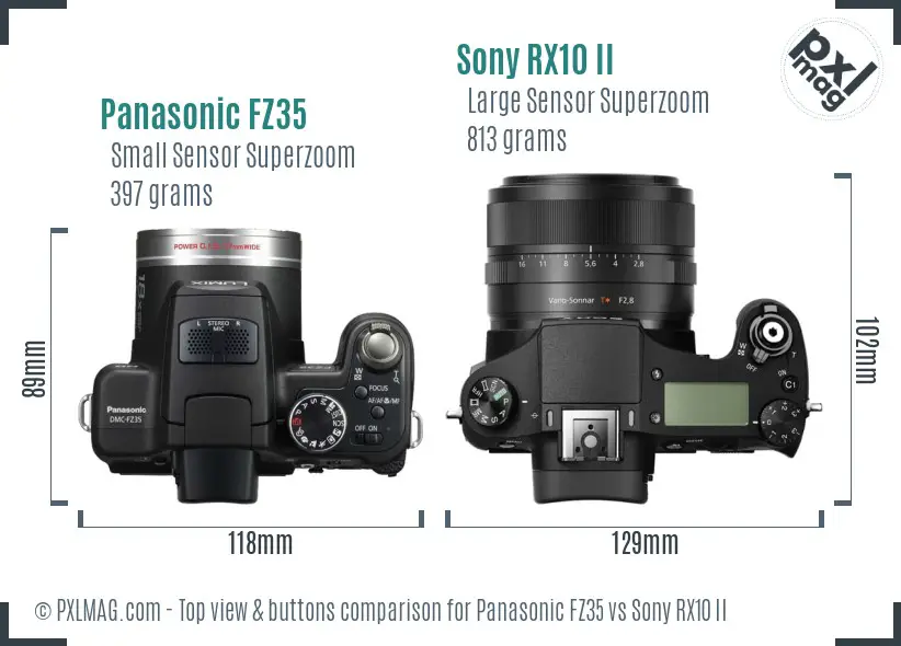 Panasonic FZ35 vs Sony RX10 II top view buttons comparison