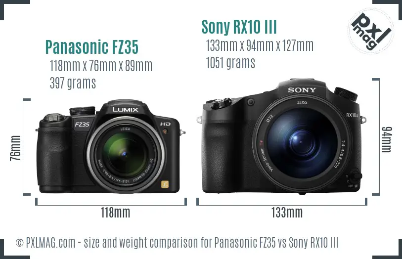 Panasonic FZ35 vs Sony RX10 III size comparison Panasonic FZ35 vs Sony RX10 III size comparison