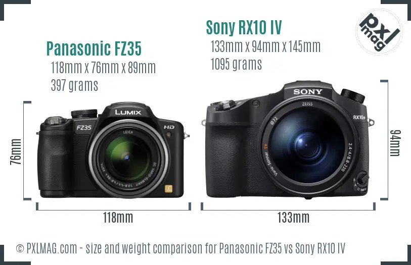 Panasonic FZ35 vs Sony RX10 IV size comparison