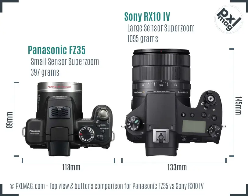 Panasonic FZ35 vs Sony RX10 IV top view buttons comparison
