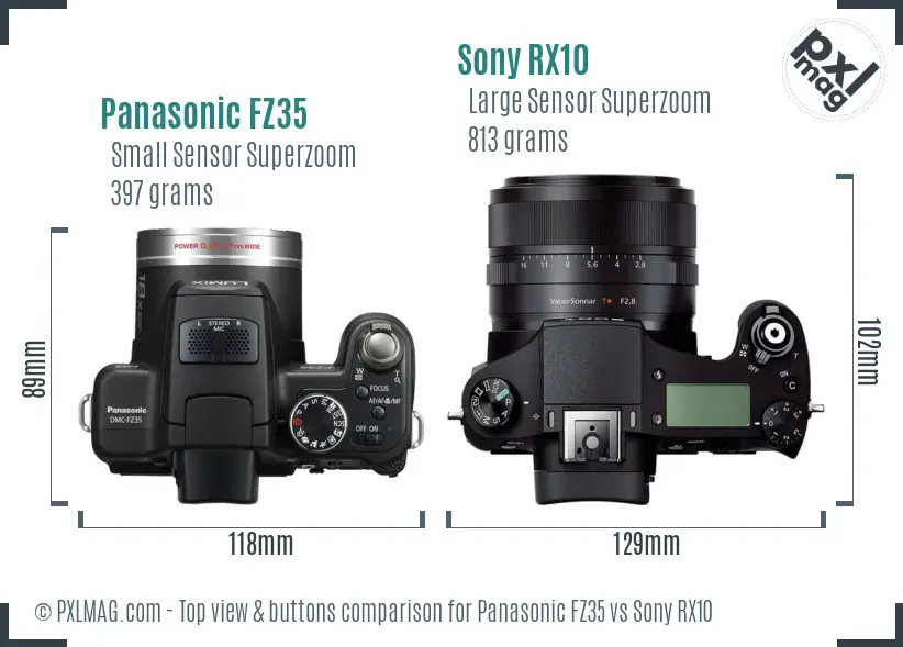 Panasonic FZ35 vs Sony RX10 top view buttons comparison