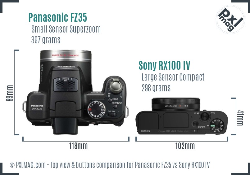 Panasonic FZ35 vs Sony RX100 IV top view buttons comparison