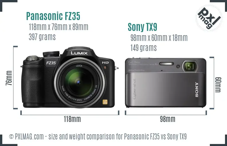 Panasonic FZ35 vs Sony TX9 size comparison