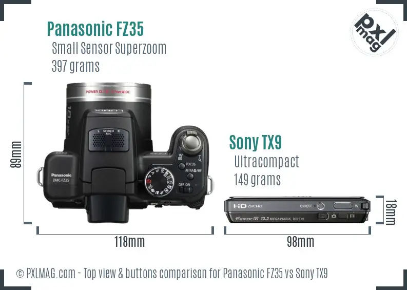 Panasonic FZ35 vs Sony TX9 top view buttons comparison