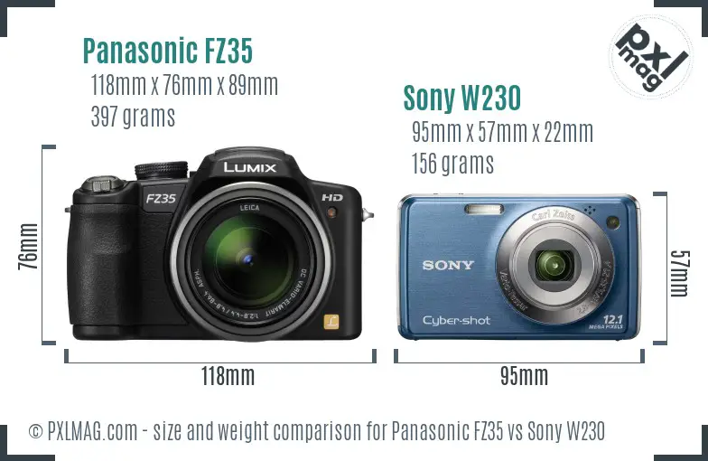 Panasonic FZ35 vs Sony W230 size comparison
