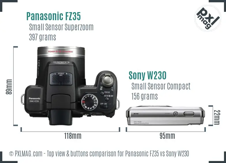 Panasonic FZ35 vs Sony W230 top view buttons comparison