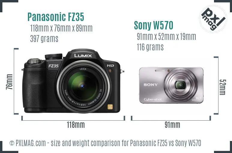 Panasonic FZ35 vs Sony W570 size comparison Panasonic FZ35 vs Sony W570 size comparison