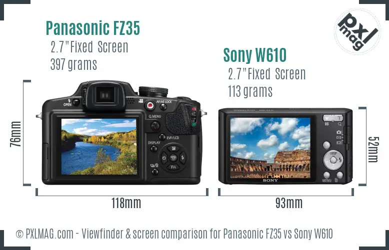 Panasonic FZ35 vs Sony W610 Screen and Viewfinder comparison
