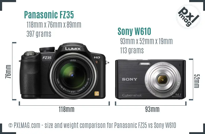 Panasonic FZ35 vs Sony W610 size comparison