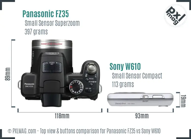 Panasonic FZ35 vs Sony W610 top view buttons comparison