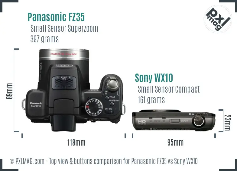 Panasonic FZ35 vs Sony WX10 top view buttons comparison