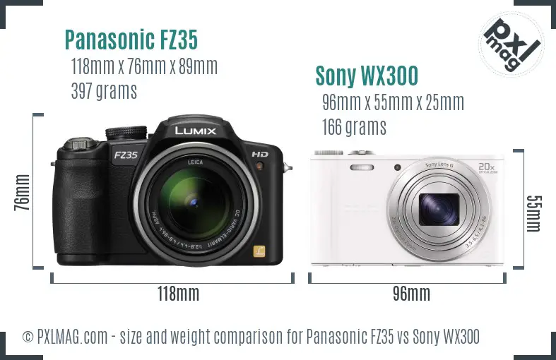 Panasonic FZ35 vs Sony WX300 size comparison