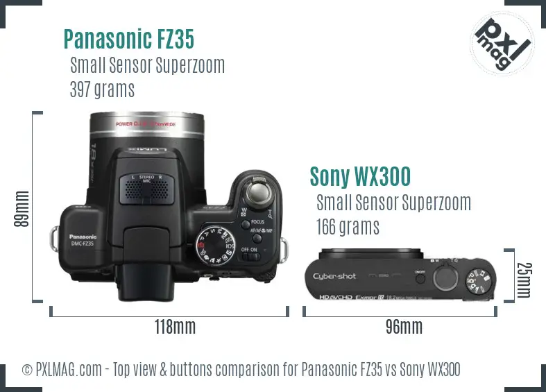 Panasonic FZ35 vs Sony WX300 top view buttons comparison