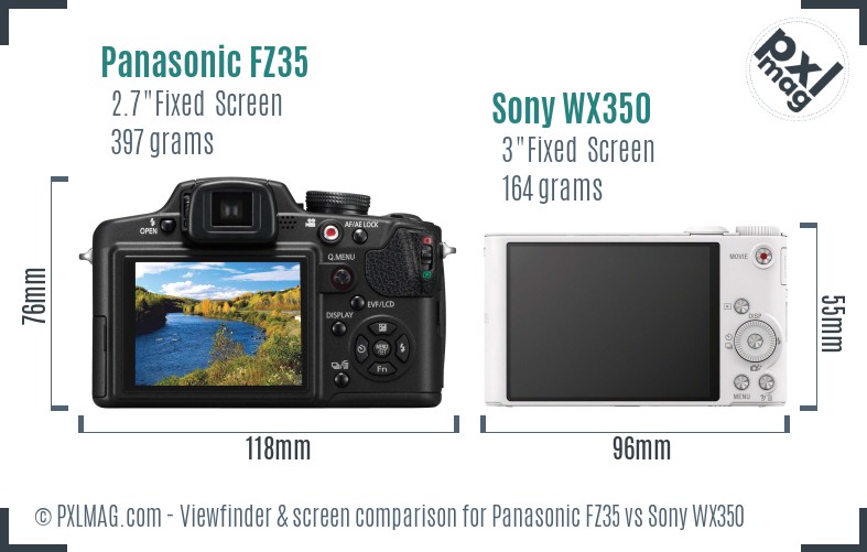 Panasonic FZ35 vs Sony WX350 Screen and Viewfinder comparison