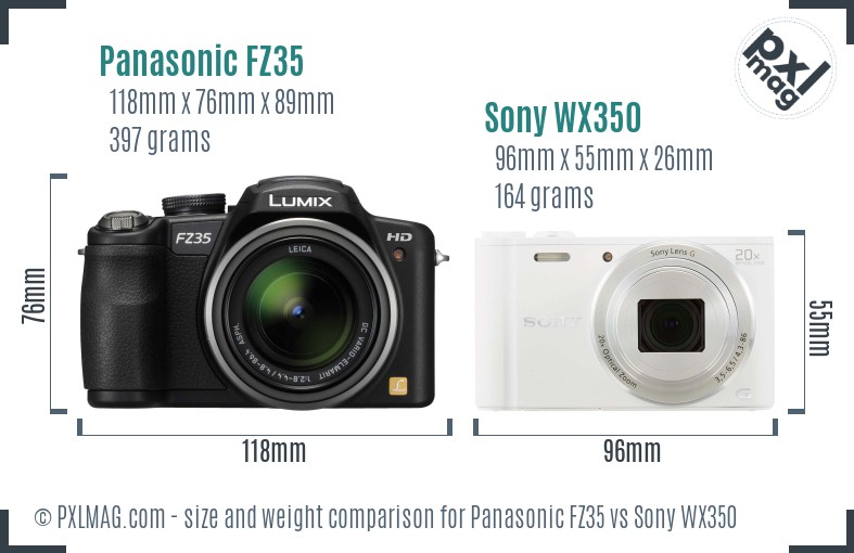 Panasonic FZ35 vs Sony WX350 size comparison