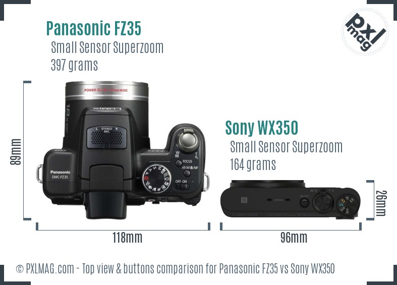 Panasonic FZ35 vs Sony WX350 top view buttons comparison