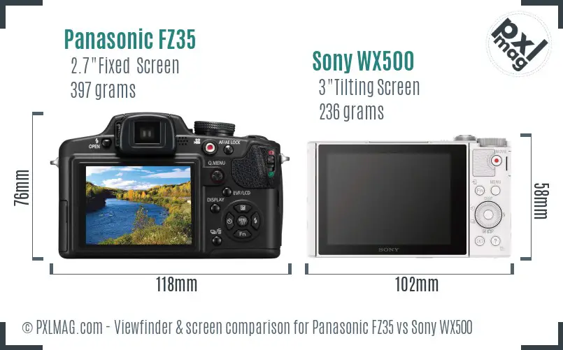 Panasonic FZ35 vs Sony WX500 Screen and Viewfinder comparison