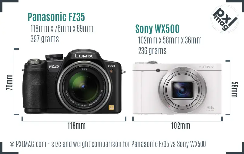 Panasonic FZ35 vs Sony WX500 size comparison