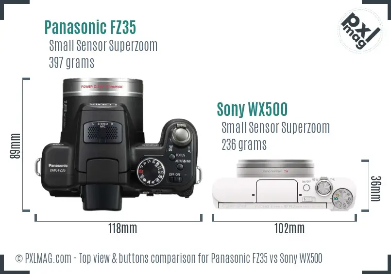 Panasonic FZ35 vs Sony WX500 top view buttons comparison