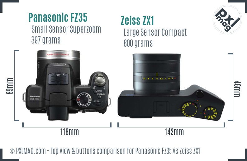 Panasonic FZ35 vs Zeiss ZX1 top view buttons comparison