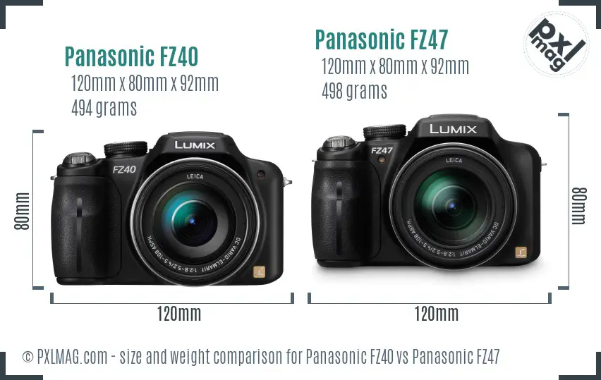 Panasonic FZ40 vs Panasonic FZ47 size comparison
