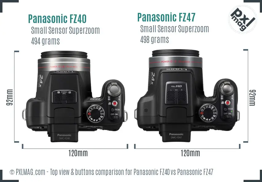 Panasonic FZ40 vs Panasonic FZ47 top view buttons comparison