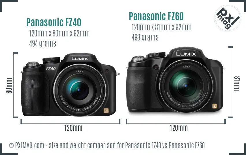 Panasonic FZ40 vs Panasonic FZ60 size comparison
