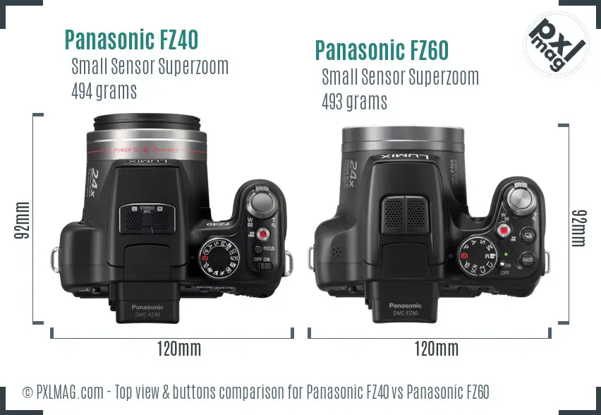 Panasonic FZ40 vs Panasonic FZ60 top view buttons comparison
