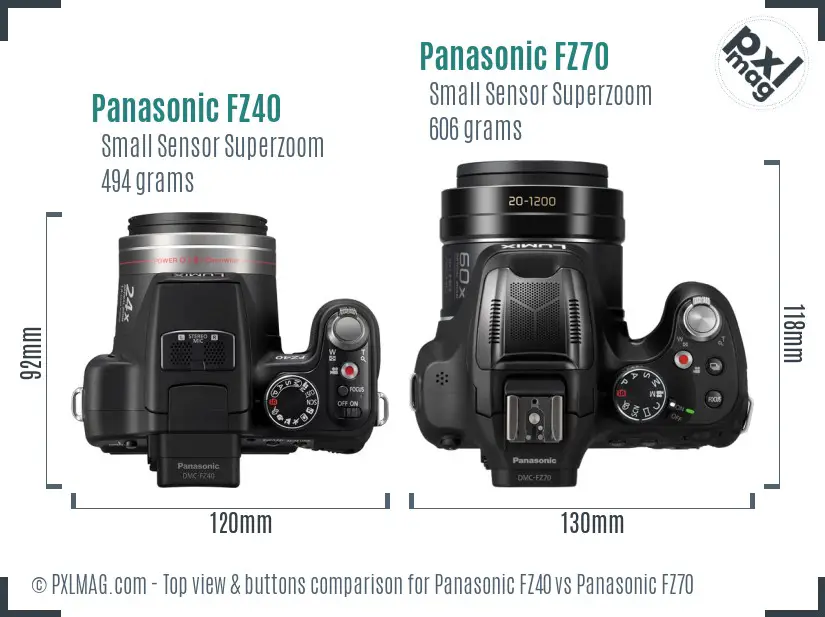 Panasonic FZ40 vs Panasonic FZ70 top view buttons comparison