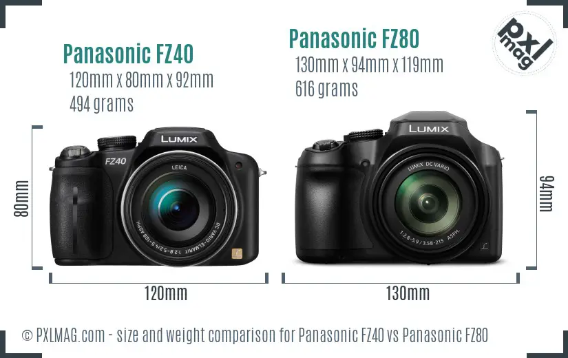 Panasonic FZ40 vs Panasonic FZ80 size comparison