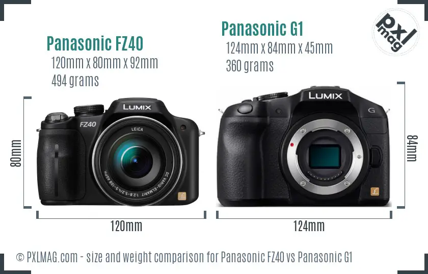 Panasonic FZ40 vs Panasonic G1 size comparison