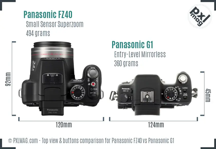 Panasonic FZ40 vs Panasonic G1 top view buttons comparison