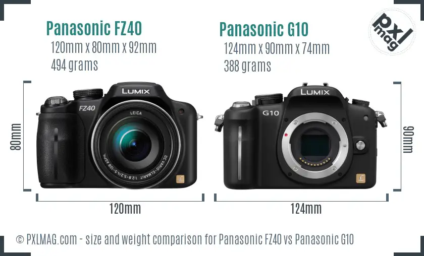 Panasonic FZ40 vs Panasonic G10 size comparison