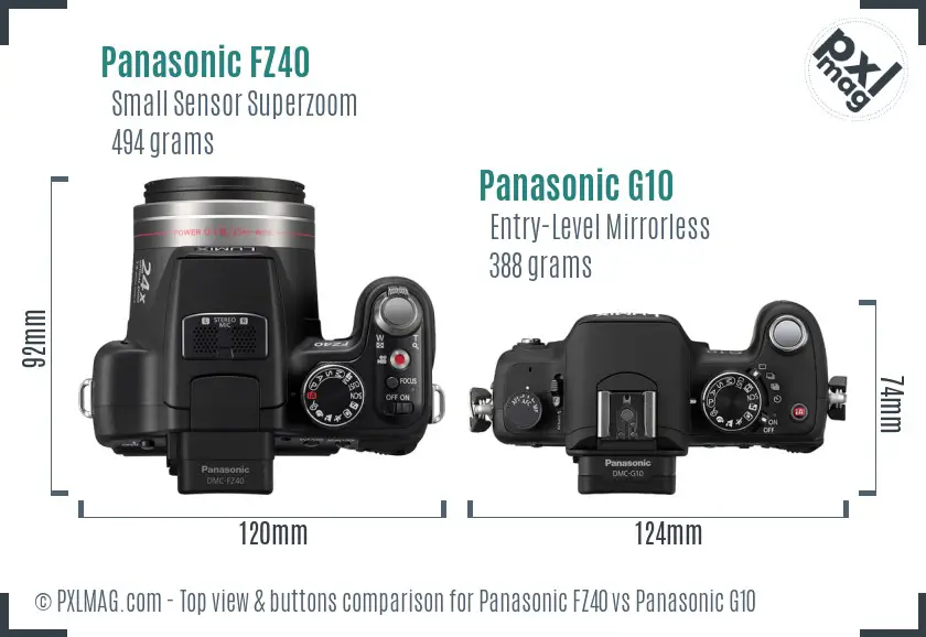Panasonic FZ40 vs Panasonic G10 top view buttons comparison